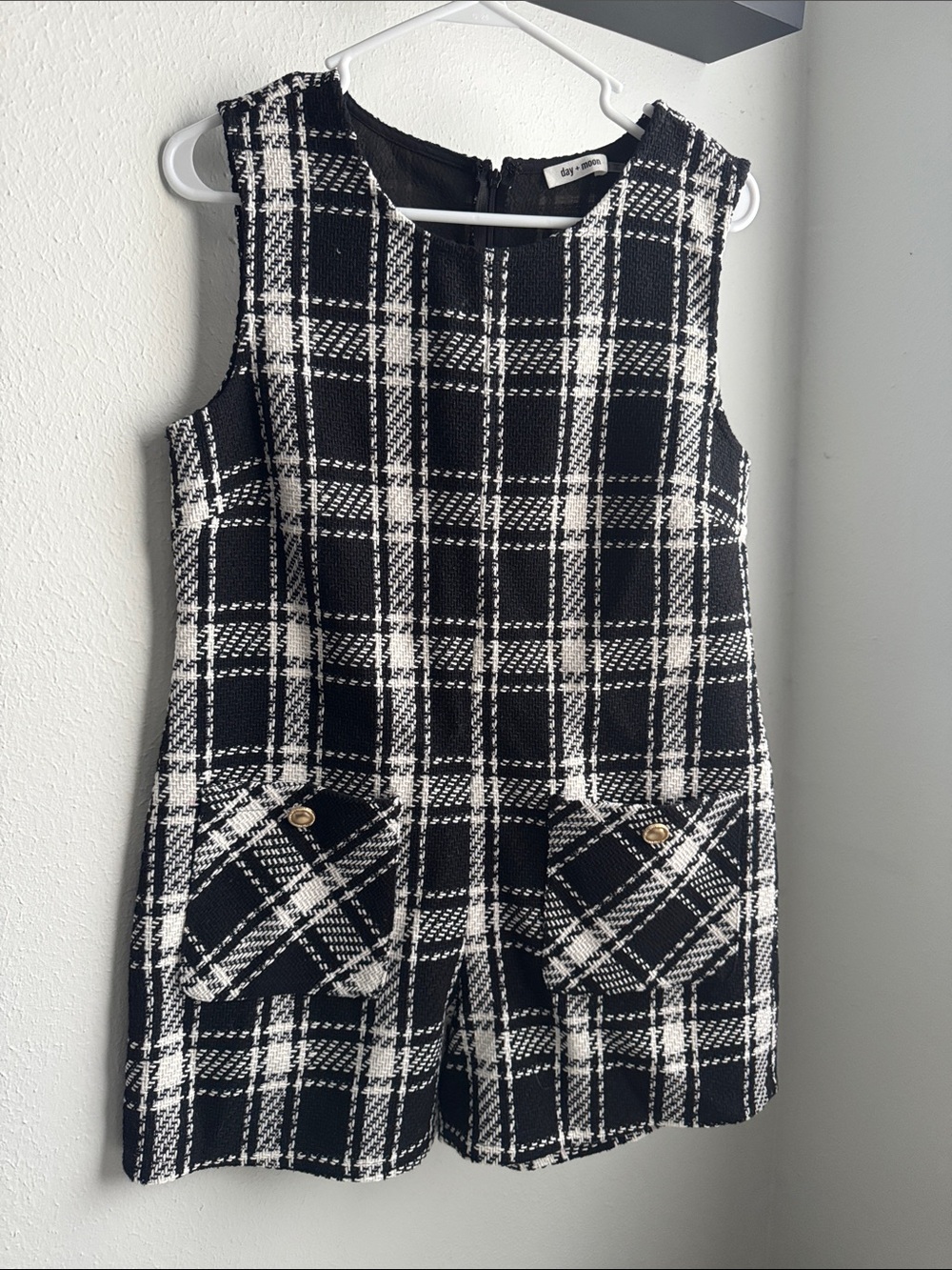 Day + Moon Black & White Plaid Sleeveless Dress